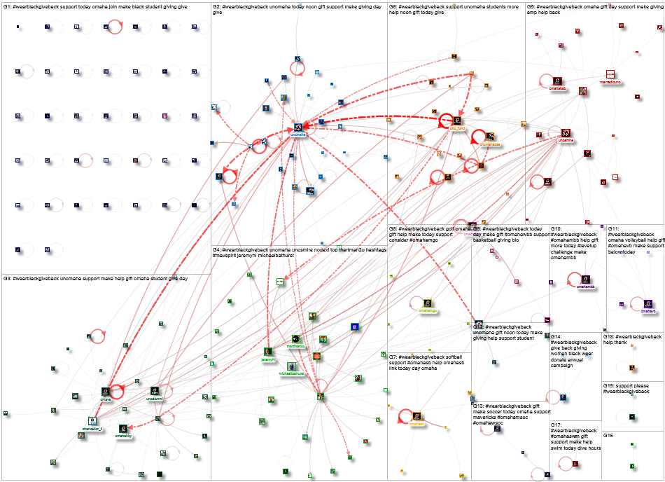 #WearBlackGiveBack Twitter NodeXL SNA Map and Report for Monday, 11 March 2024 at 21:34 UTC